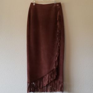 Genuine suede fringed wrap around skirt